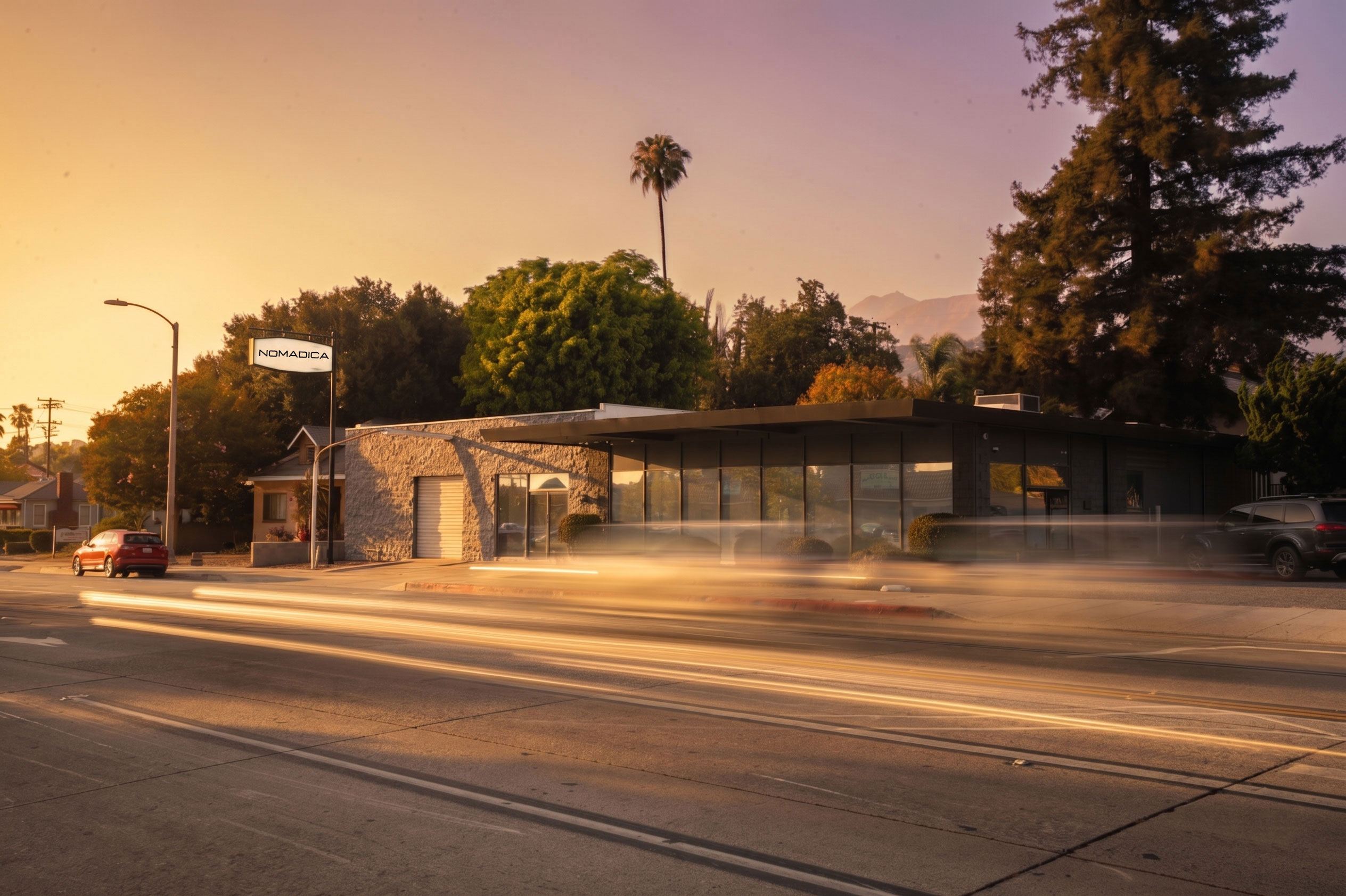 Foothill Blvd frontage at golden hour